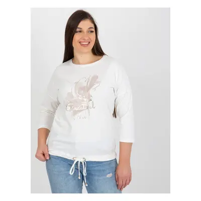 Ecru women's blouse plus size with print and appliqué