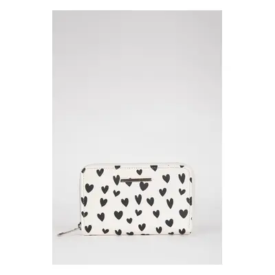 DEFACTO Women's Heart Patterned Faux Leather Wallet