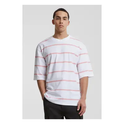 Men's striped T-shirt with oversized sleeves white/pink