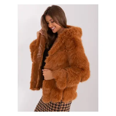 Light brown eco-fur jacket with hood