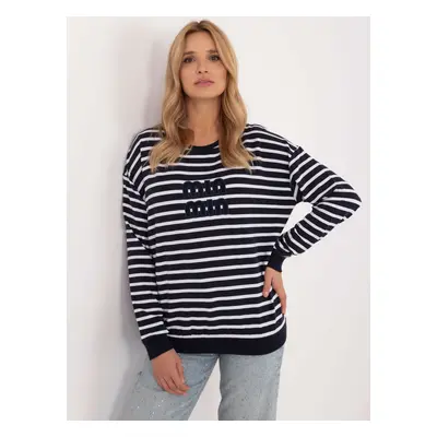 Navy blue and white casual striped blouse