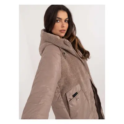 Light brown long transitional jacket with hood