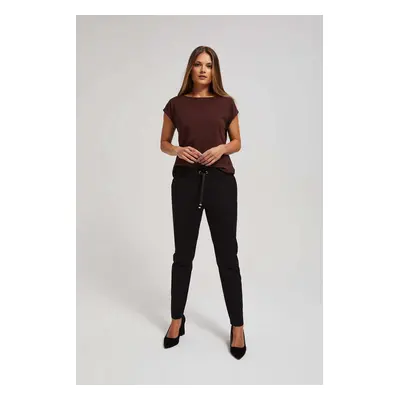 Plain trousers with tie at the waist - black