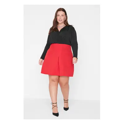 Trendyol Curve Red Pleated Mini Woven Skirt