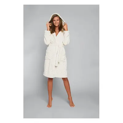 Women's style robe with long sleeves - ecru/print