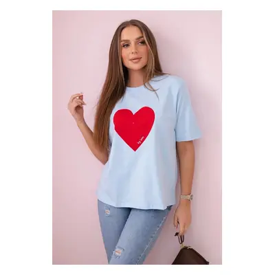 Cotton blouse with blue heart print