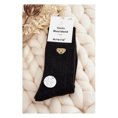 Women's thick socks with teddy bear, black