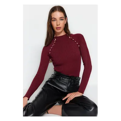 Trendyol Burgundy Window/Cut Out Accessory Detailed Knitwear Sweater