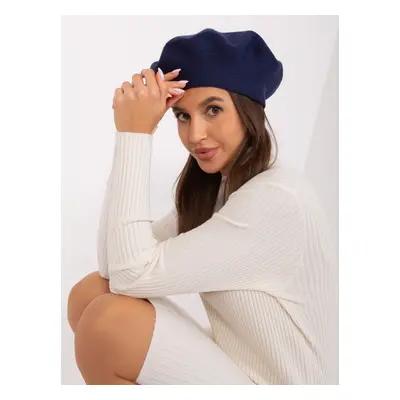 Navy blue smooth women's beret with cashmere