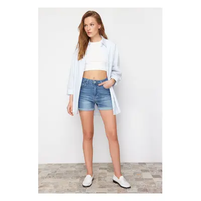 Trendyol Blue Fold-Fold Denim Shorts & Bermuda