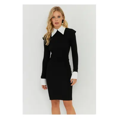 Cool & Sexy Women's Black Shirt Detailed Midi Dress