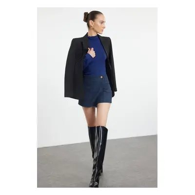 Trendyol Blue Button and Pocket Detailed Woven Shorts Skirt