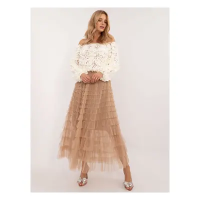 Brown long tulle skirt with ruffles