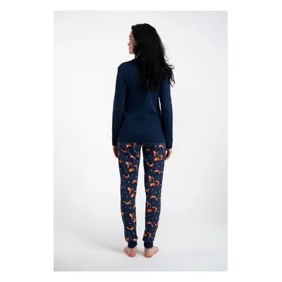 Wasilla women's pyjamas, long sleeves, long pants - navy blue/print