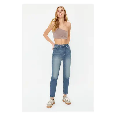 Trendyol Blue Faded Effect Vintage High Waist Slim Mom Jeans