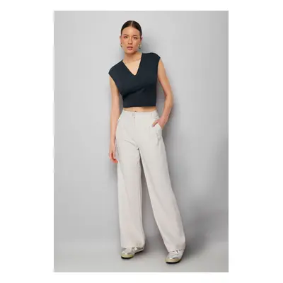 Trendyol Mink High Waist Wide Leg Pleated Woven Trousers