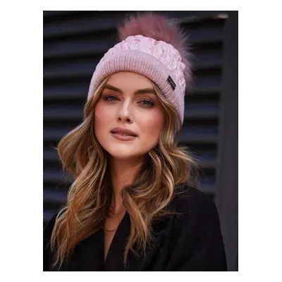 Winter nylon hat with pompom, pink