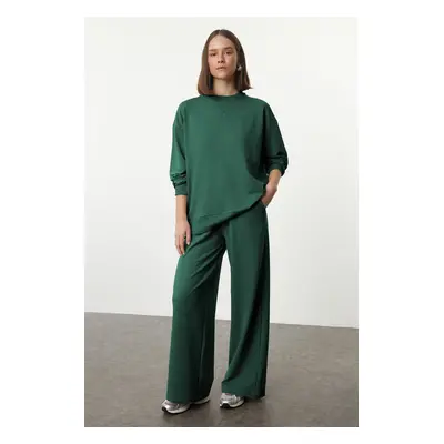 Trendyol Emerald Green Relaxed Pattern Wide Leg/Wide Leg Knitted Sweatshirt/Bottom Tracksuit Set