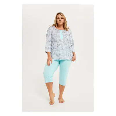 Women's pyjamas Ganika 3/4 sleeve, 3/4 legs - print/turquoise