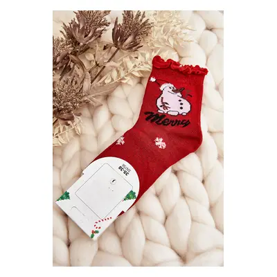 Women's Shiny Christmas Socks with Red Snowman