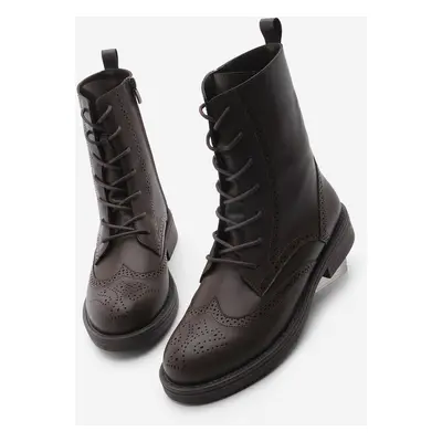 Marjin Women's Lace-Up and Zippered Double-Faced Casual Combat Boots Lidan Brown