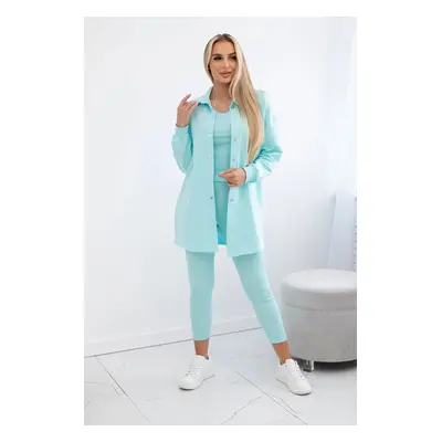 Women's 3-piece set of sweatshirt, top and leggings - light mint