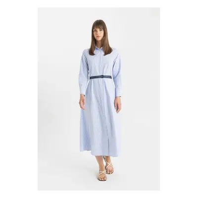 DEFACTO Shirt Collar Poplin Basic Long Sleeve Dress