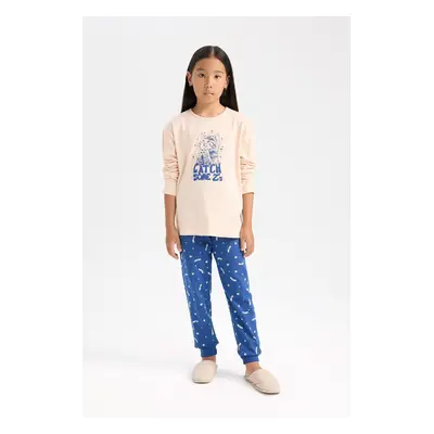 DEFACTO Girls Pajama Set Printed Long Sleeve Top Elastic Waist Long Bottom