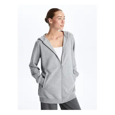 LC Waikiki Hooded Plain Long Sleeve Oversize Women's Zipper Sweatshirt