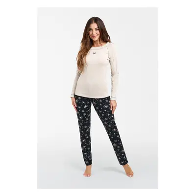 Women's Denali Long Sleeves, Long Leg Pajamas - Beige Melange/Print