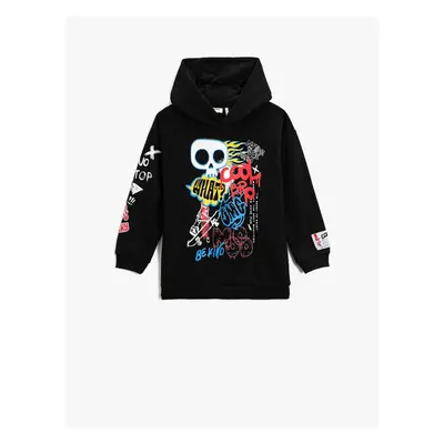 Koton Skull Printed Hooded Sweatshirt