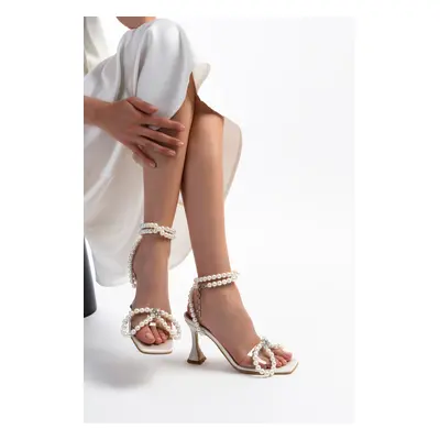 NİŞANTAŞI SHOES Ariel Mother of Pearl Pearl Detail Ankle Strap Women's Heeled Sandals