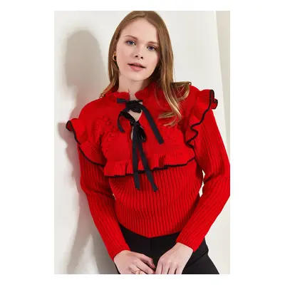 Bianco Lucci Women's Bow Detailed Frilly Sweater