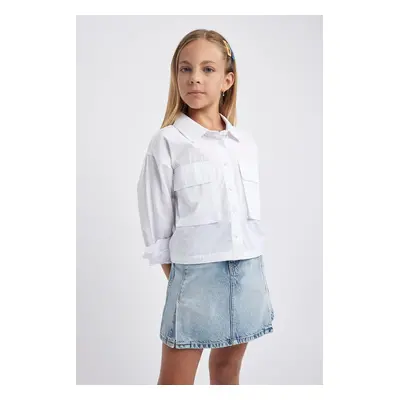 DEFACTO Girl's Crop Poplin Long Sleeve Shirt