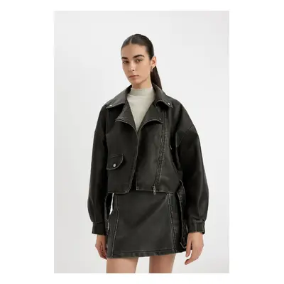 DEFACTO Regular Fit Faux Leather Jacket Coat