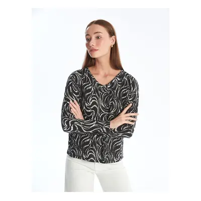 LC Waikiki V-Neck Patterned Long Sleeve Women's Blouse