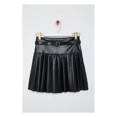 Trendyol Black Pleated Belt Detailed Mini Skirt