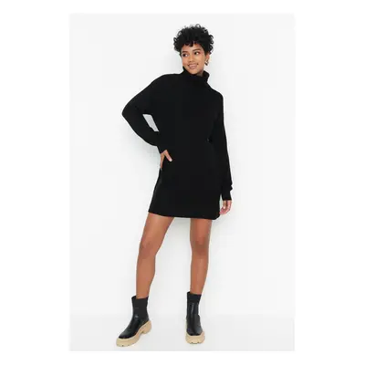 Trendyol Black Mini Knitted Wide Pattern Dress