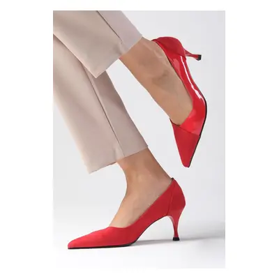 Mio Gusto Wendy Red Color Suede And Patent Leather Women's Heeled Shoes