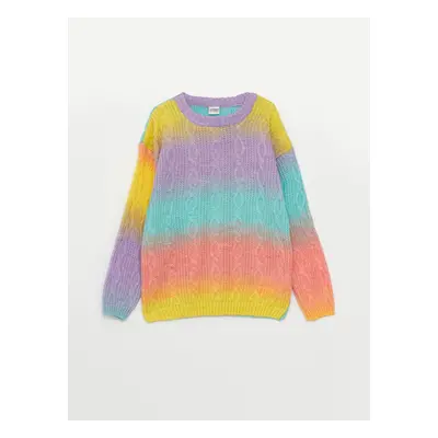 LC Waikiki Crew Neck Color Block Long Sleeve Girls Knitwear Sweater