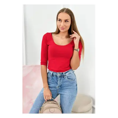 Blouse with a round neckline, red