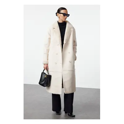 Trendyol Ecru Oversize Belted Coat