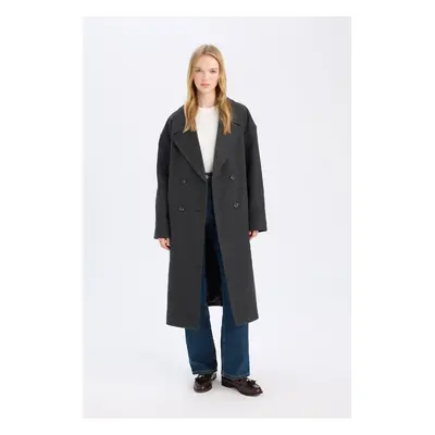 DEFACTO Oversize Wide Mold Jacket Collar Buttoned Long Cashmere Coat