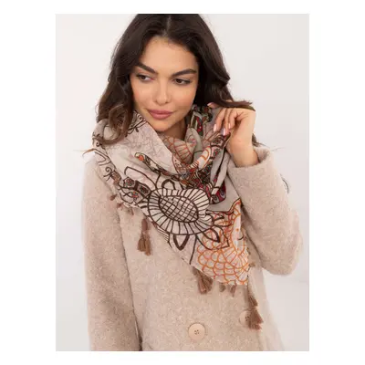 Dark beige and brown women's scarf with patterns