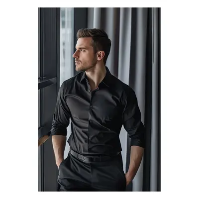 Trendyol Black Slim Fit Easy Iron Smart Men's Shirt