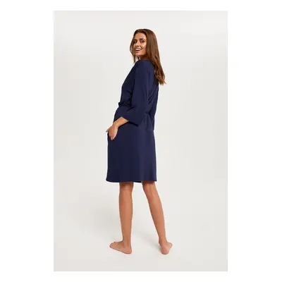 Women's Song Bathrobe with 3/4 Sleeves - Navy Blue