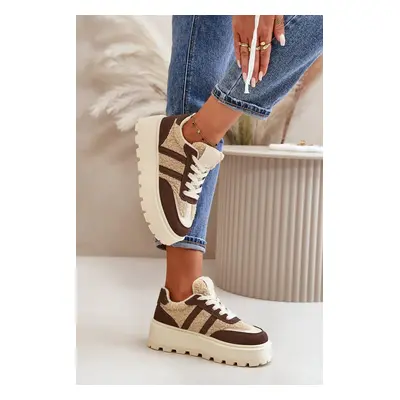 Insulated women's platform sneakers with fur brown Daivlene