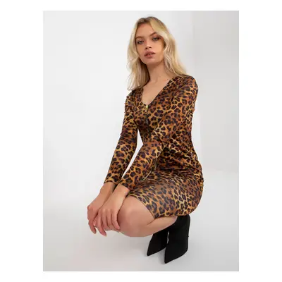 Light brown fitted leopard print dress with zipper