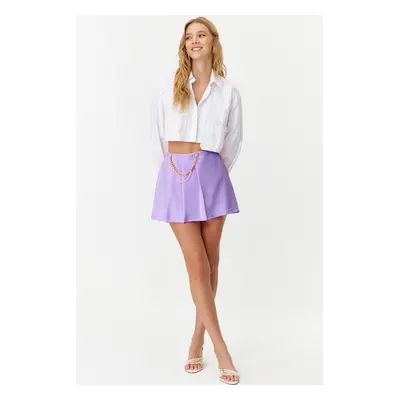 Trendyol Lilac Chain and Pleat Detailed Woven Short Skirt