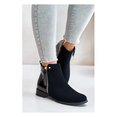 Insulated Flat Heel Ankle Boots Low Shin Black Zinariella